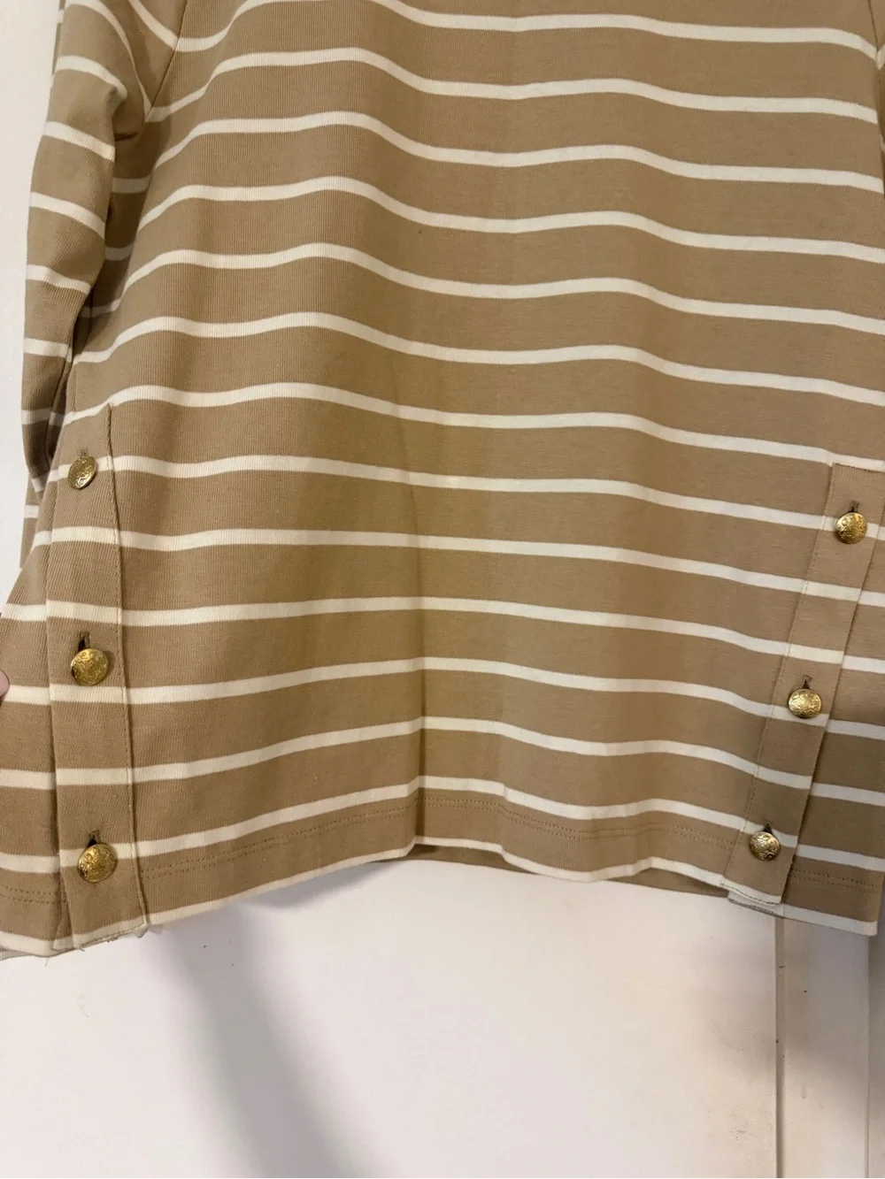J. Crew Kids Tan and White Striped Long-Sleeve Top with Button Detail